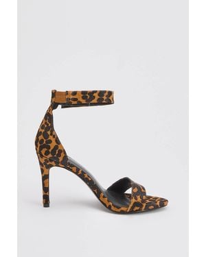 Karen Millen Leather Leopard Print Turn Lock Detail Heeled Sandal - White