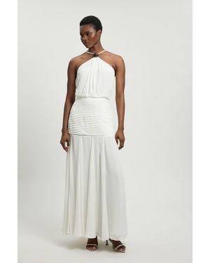 Karen Millen Petite Viscose Georgette Drop Hem Woven Halter Neck Maxi Dress - White