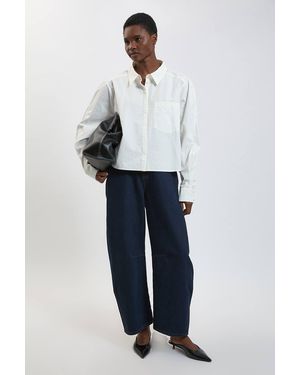 Karen Millen Cotton Poplin Cropped Shirt - Blue
