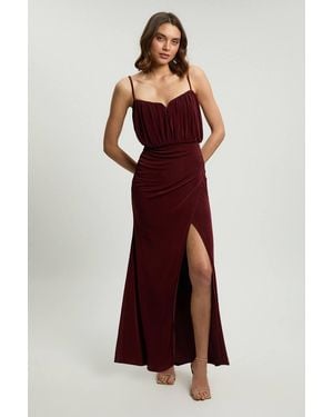 Karen Millen Drapey Crepe Bodice Detail Split Maxi Dress - Red