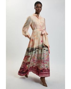 Karen Millen Scenic Fluid Organza Belted Shirt Dress - Multicolour