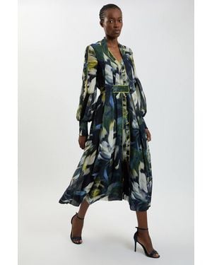 Karen Millen Petite Viscose Floral Print Woven Maxi Dress - Blue