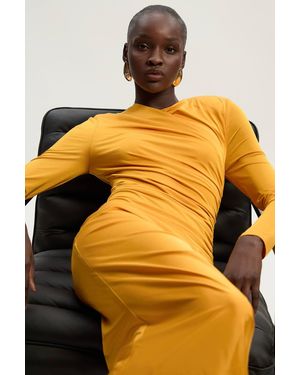 Karen Millen Jersey Crepe Ruched Long Sleeve Maxi Dress - Orange