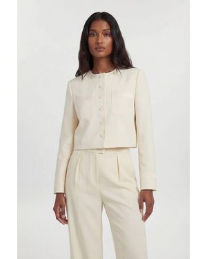 Karen Millen Petite Satin Tux Tailored Collarless Cropped Blazer - Natural