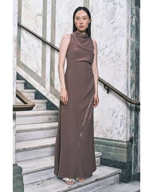 Karen Millen Satin Viscose Drape Cowl Neck Maxi Dress - Grey