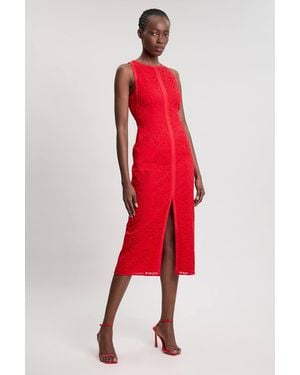 Karen Millen Petite Lace Sleeveless Woven Midi Dress - Red