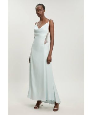 Karen Millen Lace Insert Satin Viscose Bias Cut Maxi Dress - White