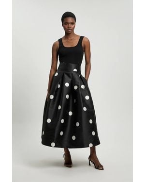 Karen Millen Spot Woven Twill Prom Skirt - White