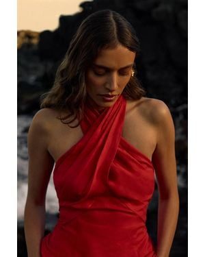 Karen Millen Viscose Linen Halterneck Woven Top - Red