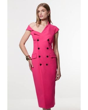 Karen Millen Compact Stretch Asymmetric Collar Tailored Pencil Maxi Dress - Pink