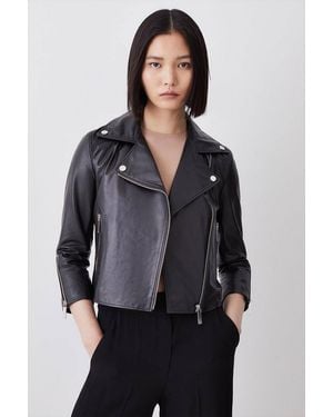 Karen Millen Leather Shrunken Biker Jacket - Black
