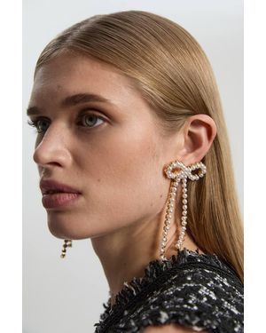 Karen Millen Pearl Bow Earrings - Brown