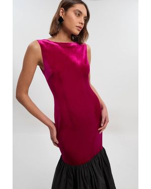Karen Millen Velvet Sleeveless Body With Taffeta Drop Waist Maxi Dress - Red