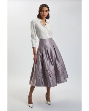 Karen Millen Tailored Satin Cutwork Full Skirt - Multicolour