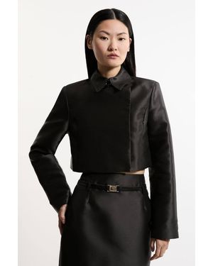 Karen Millen Forever Satin Twill Cropped Wrap Tailored Jacket - Black