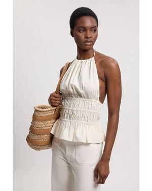 Karen Millen Shirred Cotton Halterneck Top - Natural