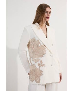 Karen Millen Premium Summer Embellished Applique Tailored Jacket - Natural