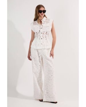 Karen Millen Cutwork Woven Straight Leg Trouser - Natural