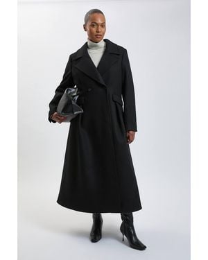 Karen Millen Plus Size Wool Tailored Flared Skirt Midi Coat - Black