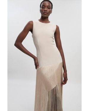 Karen Millen Figure Form Bandage Tassel Hem Knitted Dress - Natural