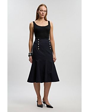 Karen Millen Tailored Pinstripe Godet Midi Skirt - Black