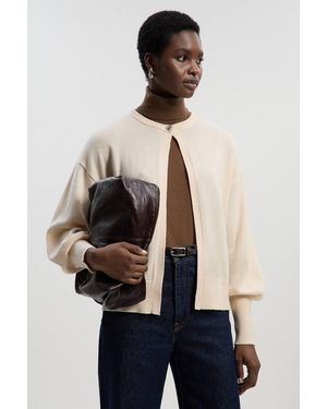 Karen Millen Wool Blend Knit Cardigan Jumper - Natural