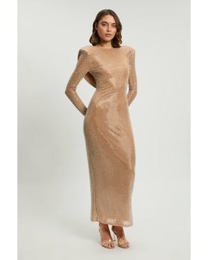 Karen Millen Petite Crystal Embellished Cowl Back Maxi Dress - Natural