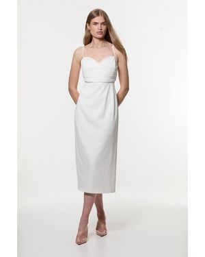 Karen Millen Petite Polished Tailored Corset Detail Midi Dress - White