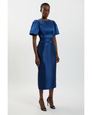 Karen Millen Satin Twill Belted Maxi Skirt - Blue