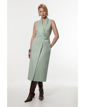 Karen Millen Soft Tie Tailored Sleeveless Pencil Midi Dress - Blue