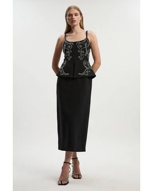 Karen Millen Petite Crystal Embellished Peplum Bandeau Pencil Midi Dress - Black