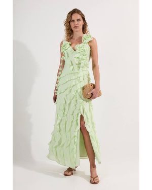 Karen Millen Petite Embellished Ruffle Strappy Woven Maxi Dress - Green