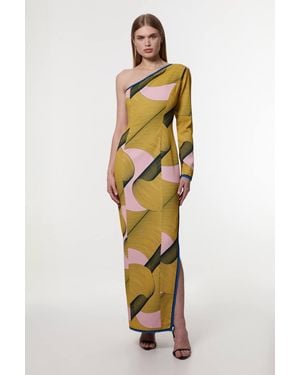 Karen Millen Amelia Graham Petite Printed Cady One Shoulder Maxi Dress - Metallic