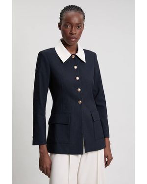 Karen Millen Pinstripe High Neck Tailored Single Breasted Jacket - Blue