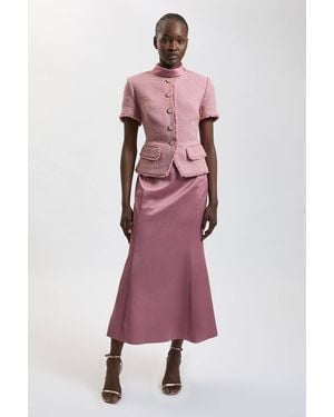 Karen Millen Texture Tweed Maxi Dress - Pink