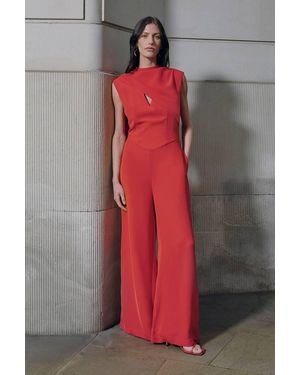 Karen Millen Tailored Crepe Cape Asymmetric Cape Neck Detail Jumpsuit