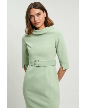 Karen Millen Petite Tailored Roll Neck Pencil Midi Dress - Green