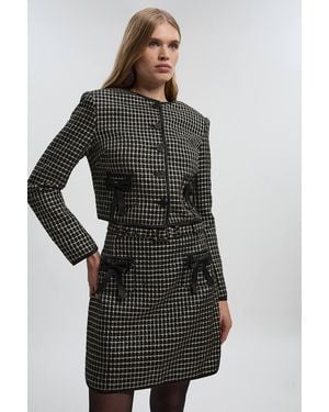 Karen Millen Tall Tailored Tweed Bow Detail Mini Skirt - Black