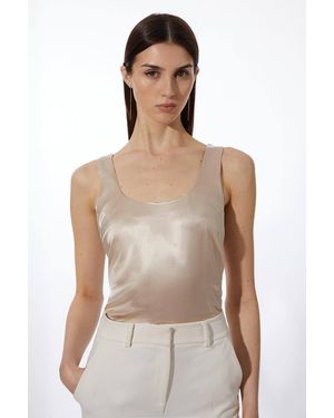 Karen Millen Forever Premium Viscose Satin Woven Cami Top - Natural