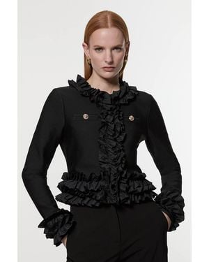 Karen Millen Figure Form Bandage Knit Jacket With Woven Ruffle Trim - Black