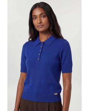 Karen Millen Forever Viscose Blend Collared Polo Top - Blue