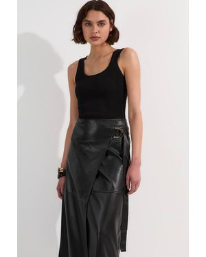 Karen Millen Faux Leather Tie Detail Wrap Midi Skirt - Black