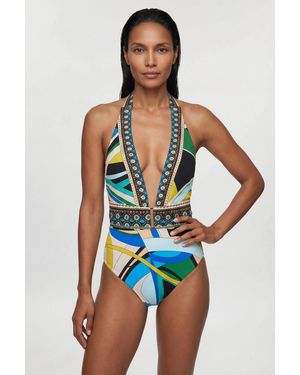 Karen Millen Placement Print Swimsuit - Blue