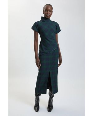 Karen Millen Tartan Check Asymmetric Pencil Dress - Blue