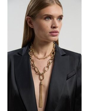 Karen Millen Layered Chain Tassel Necklace - Black