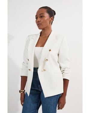 Karen Millen Plus Size Tailored Button Military Blazer - White