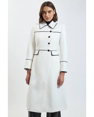 Karen Millen Wool Tipped Button Maxi Coat - White