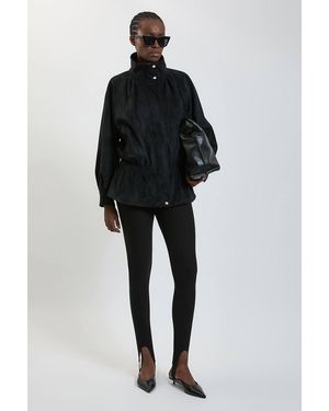 Karen Millen Faux Suede Funnel Neck Bomber Jacket - Black