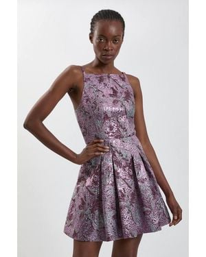 Karen Millen Tailored Jacquard Flippy Mini Dress - Purple