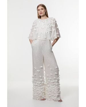 Karen Millen Crystal Applique Angel Sleeve Woven Jumpsuit - White